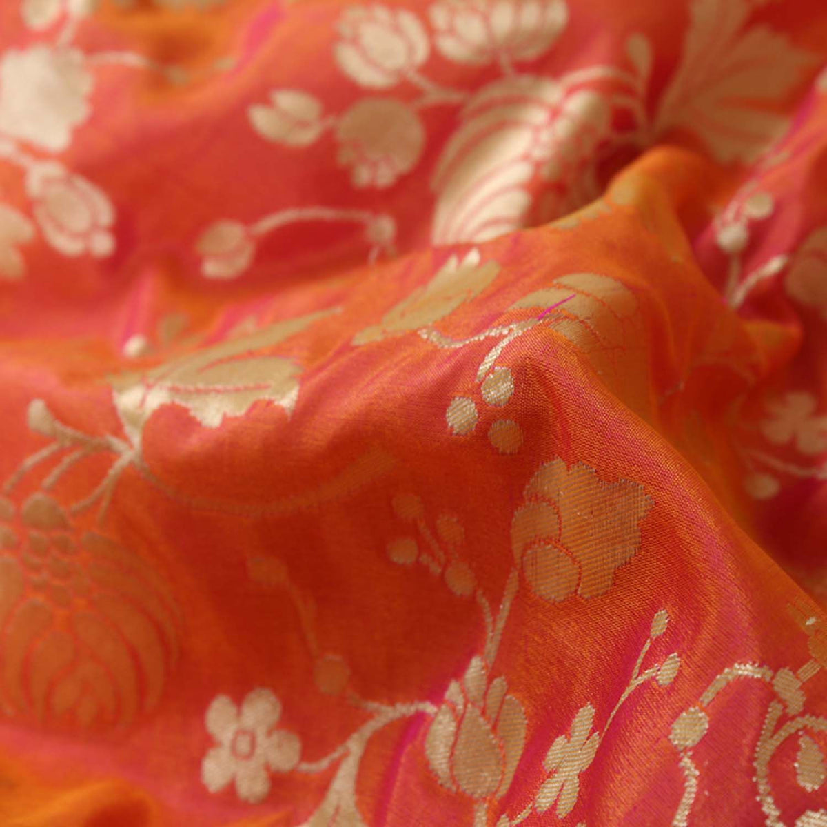 Gold-Indian Pink Pure Silk Georgette Banarasi Handloom Saree - Tilfi