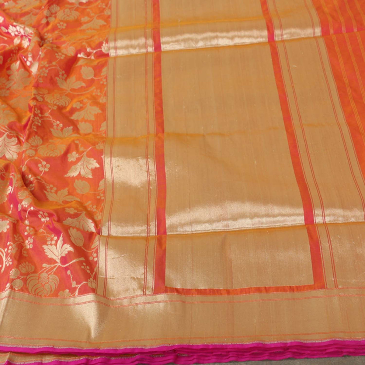 Gold-Indian Pink Pure Silk Georgette Banarasi Handloom Saree - Tilfi - 3