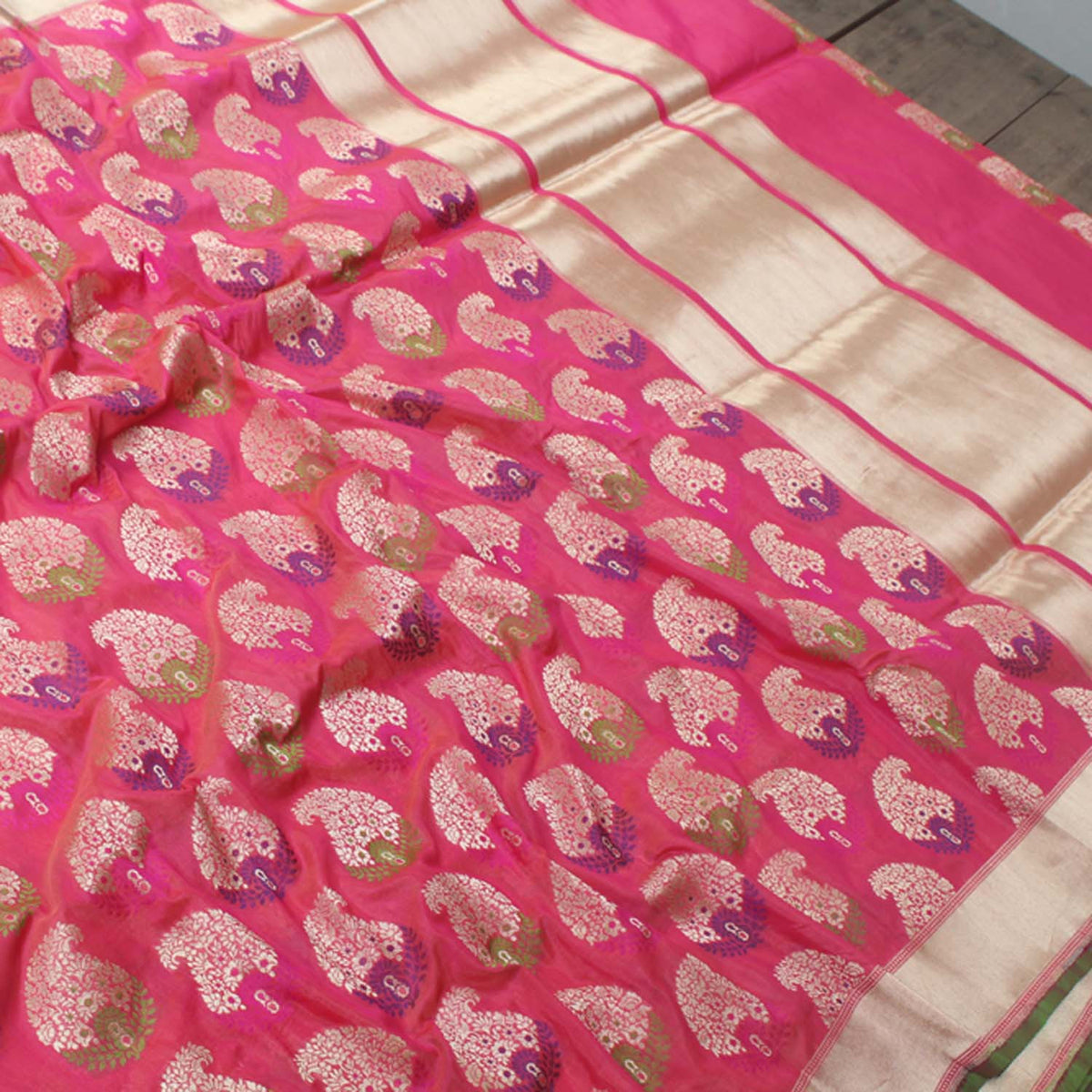Peach-Rose Pink Pure Silk Georgette Handloom Banarasi Saree - Tilfi - 2