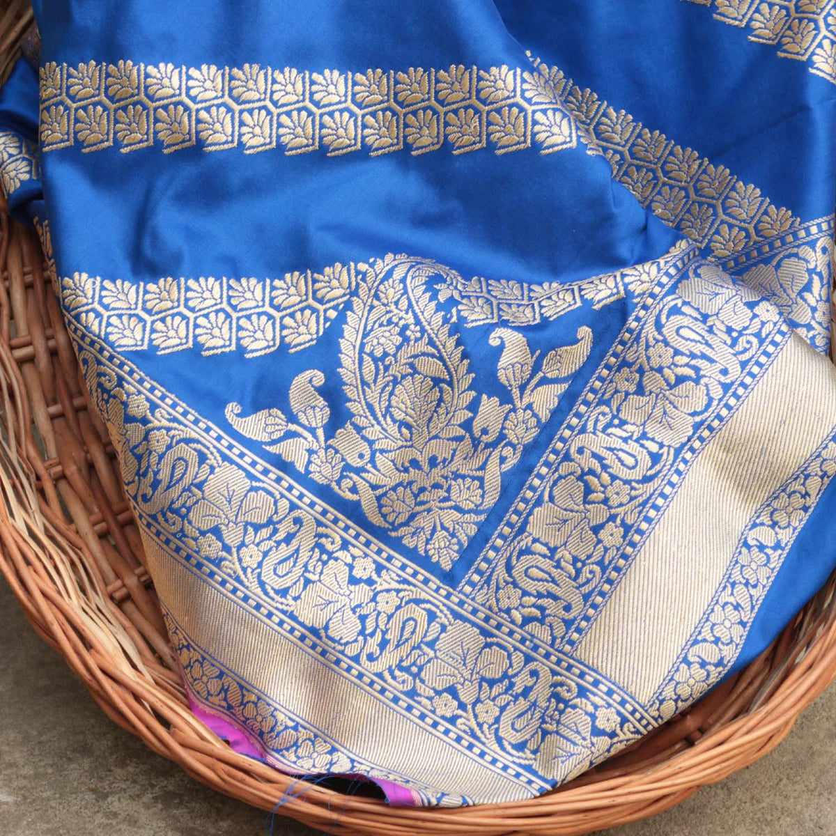 Royal Blue Pure Katan Silk Aadha Jaal Banarasi Dupatta - Tilfi