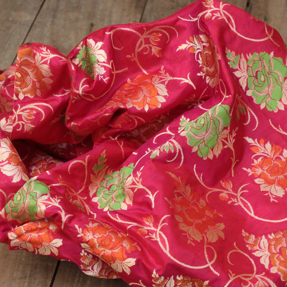 Indian Pink Pure Katan Silk  Banarasi Handloom Dupatta Red - Tilfi