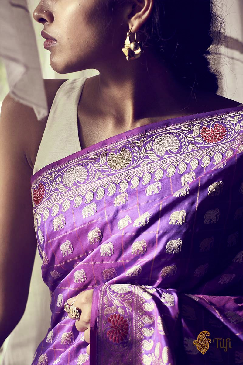 Rani Pink-Purple Pure Katan Silk Banarasi Handloom Saree