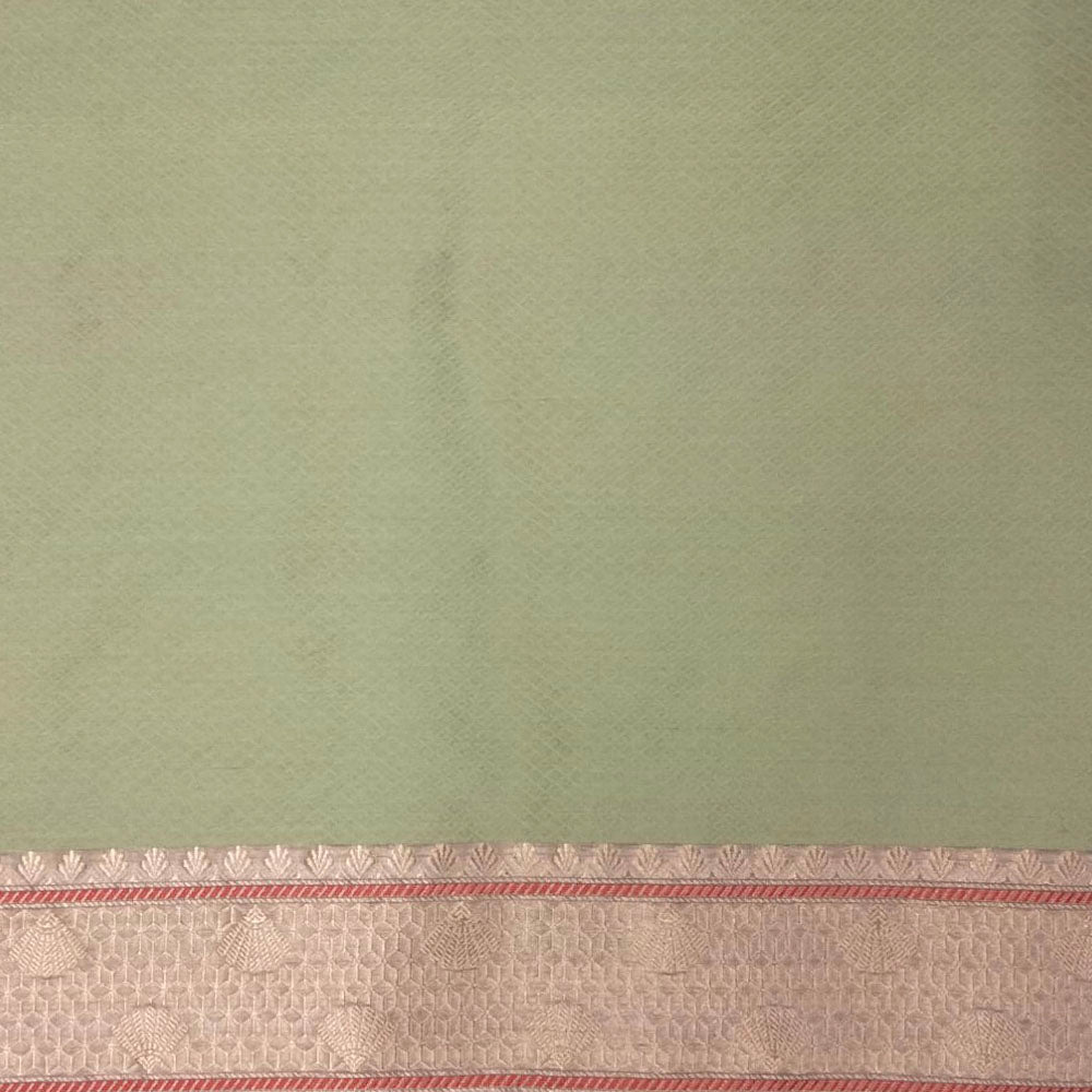 Beige-Green Pure Kora Silk Banarasi Handloom Saree