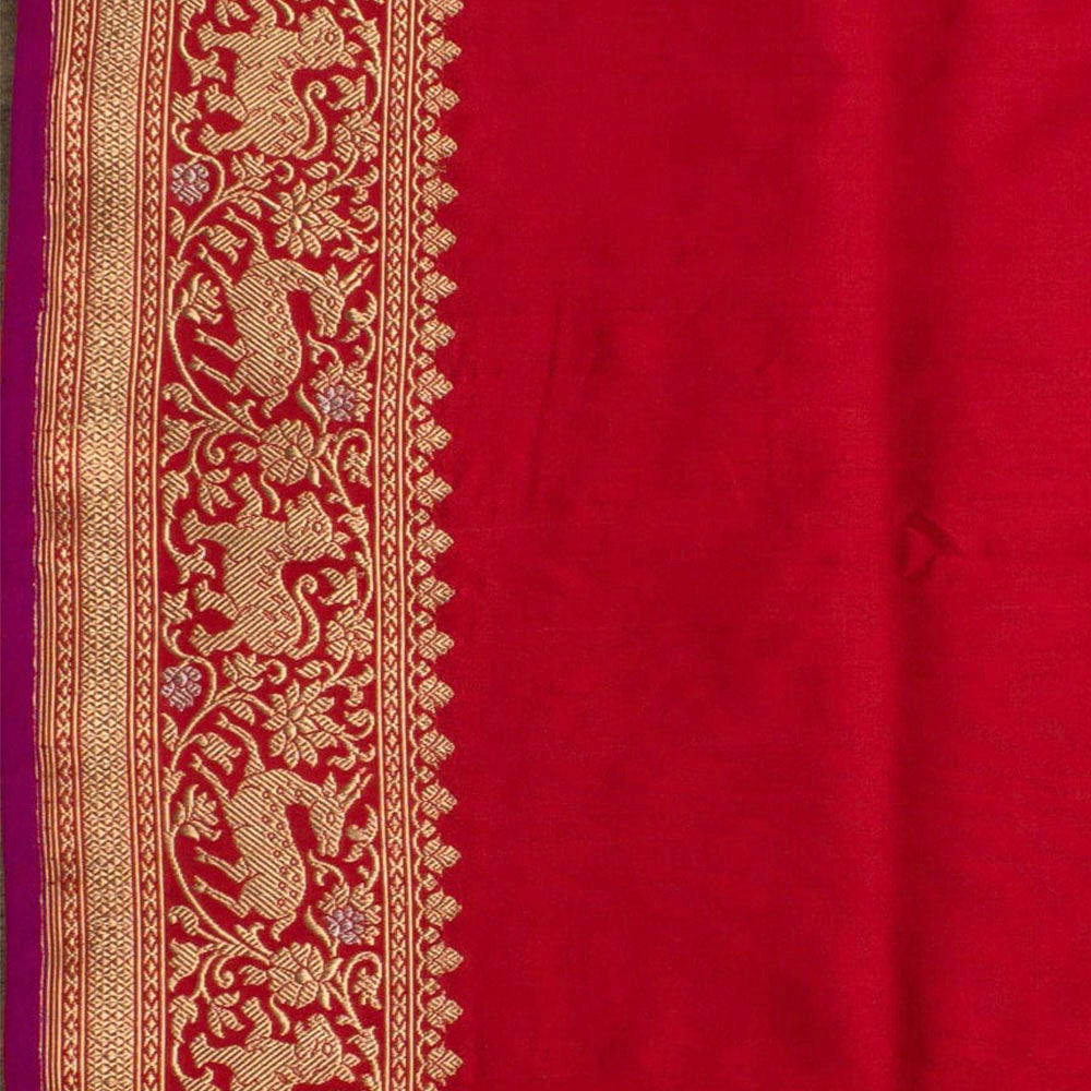&#39;Nayantara&#39; Red Pure Katan Silk Banarasi Handloom Saree
