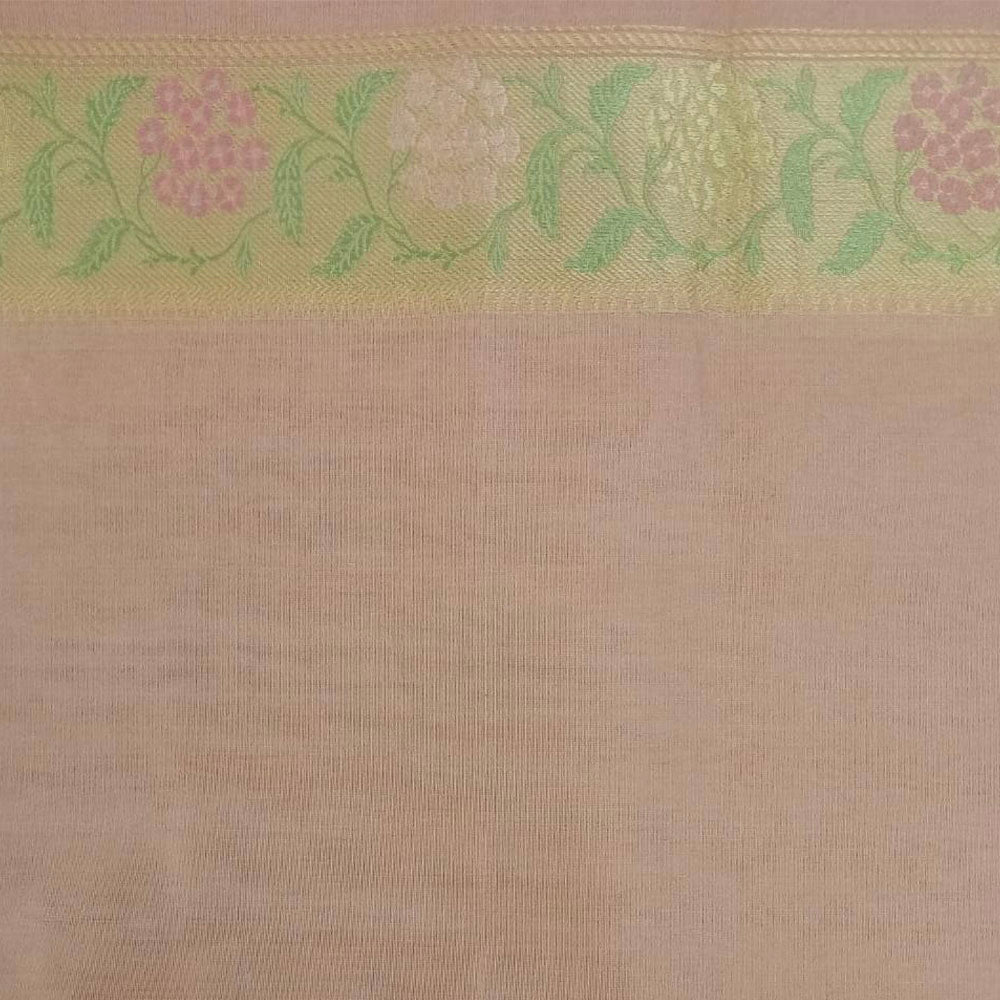 Coral Peach Pure Kora Silk by Cotton Handwoven Banarasi Saree