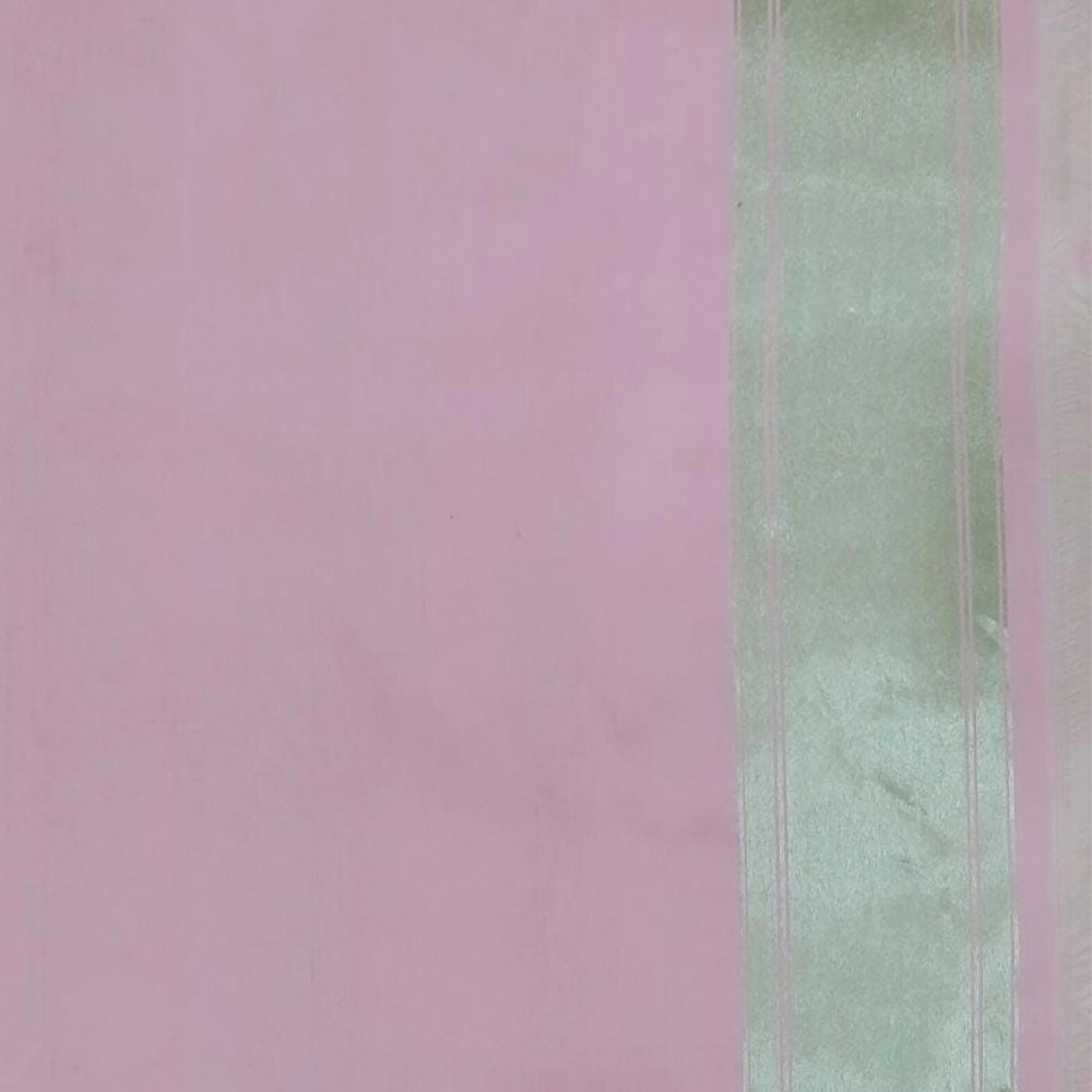&#39;A Bed of Roses&#39; Ivory-Pink Pure Katan Silk Banarasi Handloom Saree