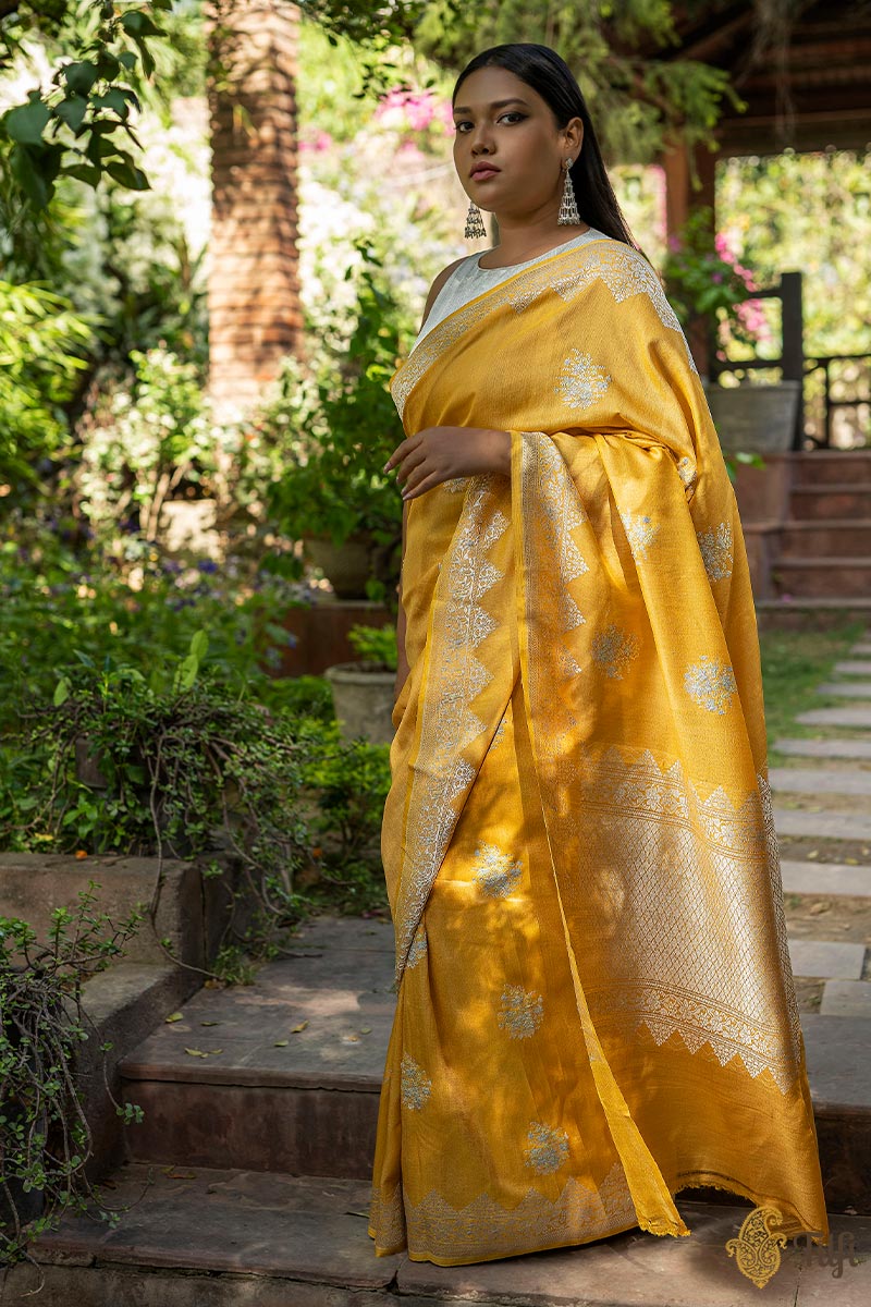 Mustard Yellow Kanjeevaram Silk Saree – Zilikaa