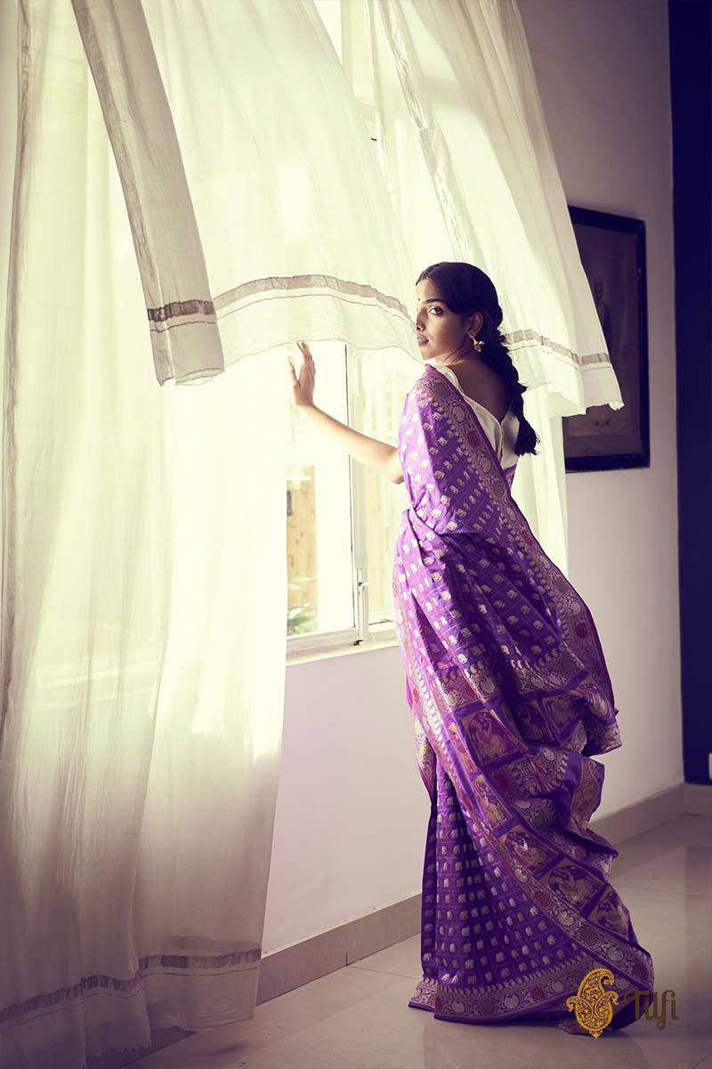 Rani Pink-Purple Pure Katan Silk Banarasi Handloom Saree