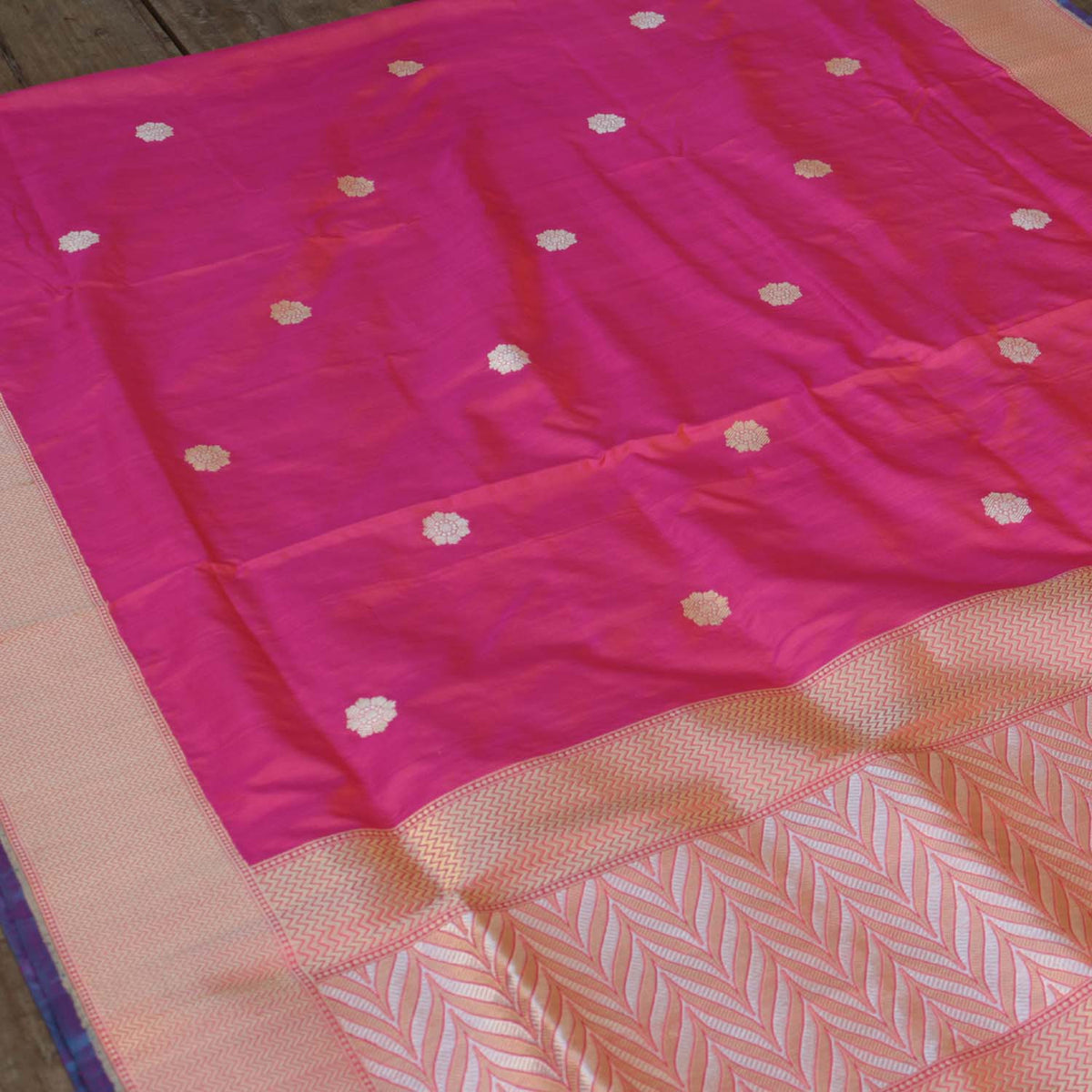 Indian Pink-Orange Pure Katan Silk Banarasi Handloom Dupatta - Tilfi - 2
