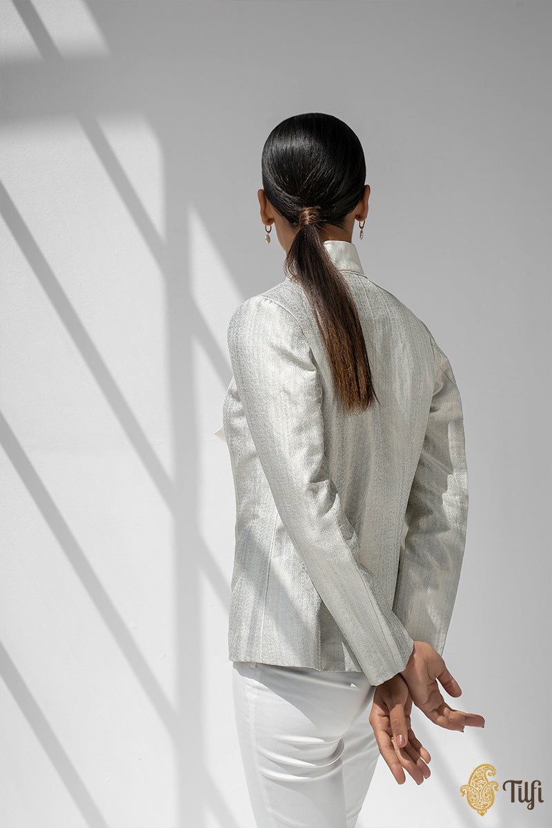 Silver-Grey Handwoven Katan Silk Open Jacket