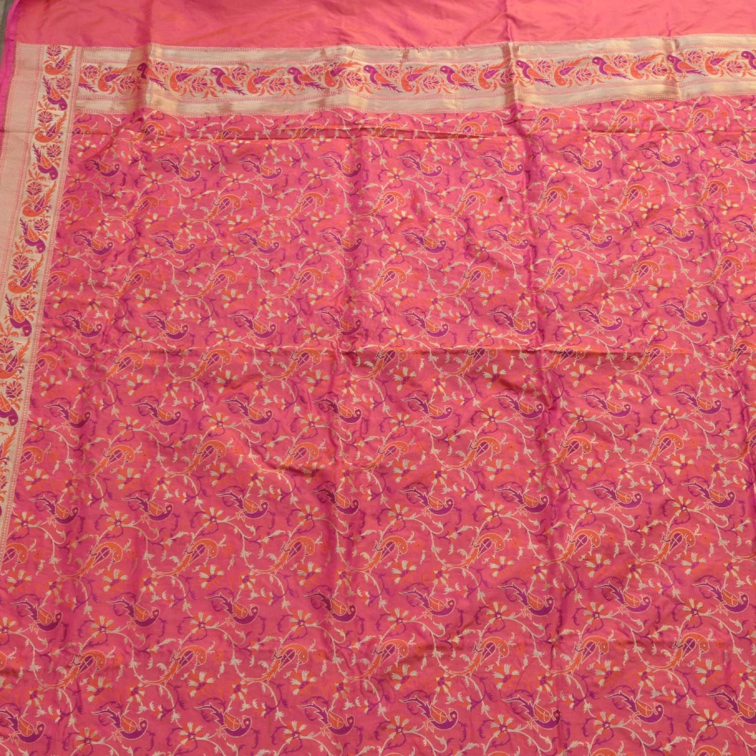 Indian Pink-Orange Pure Katan Silk Banarasi Handloom Dupatta - Tilfi