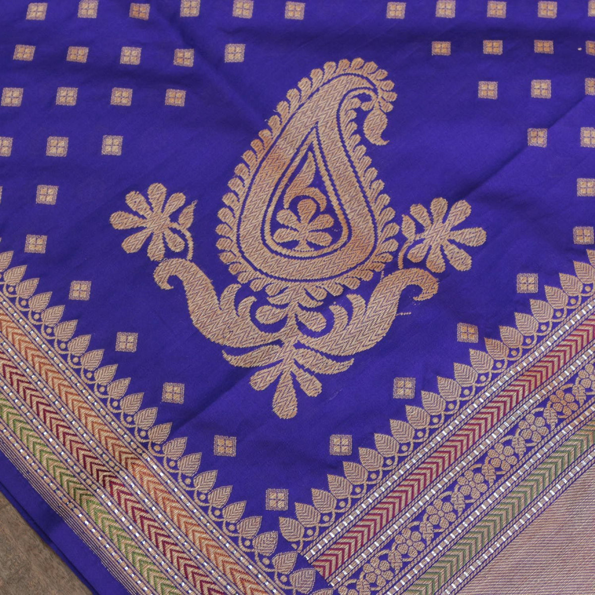 Blue Pure Katan Silk Banarasi Handloom Dupatta - Tilfi - 3