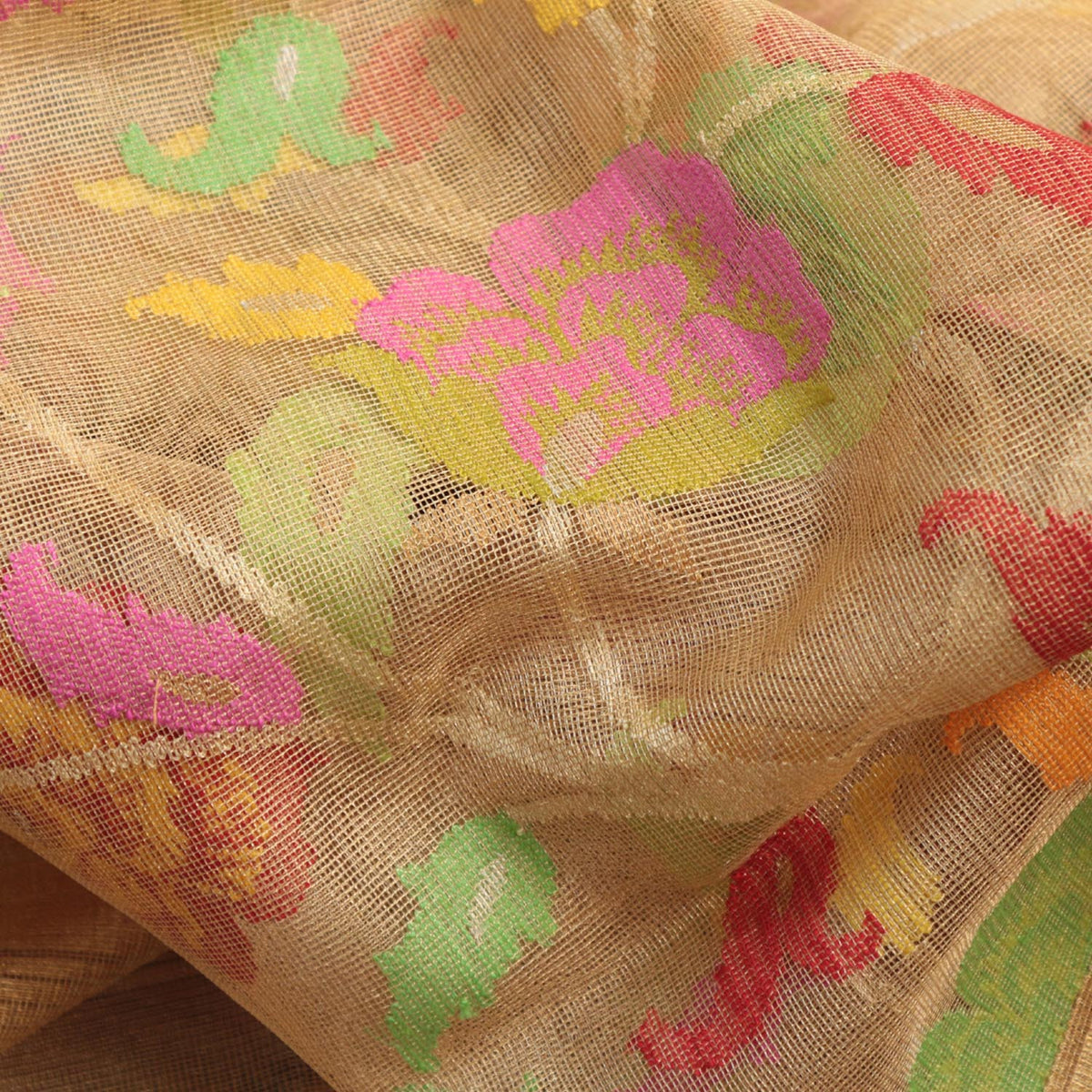 Gold Tissue Net Banarasi Handloom Dupatta - Tilfi