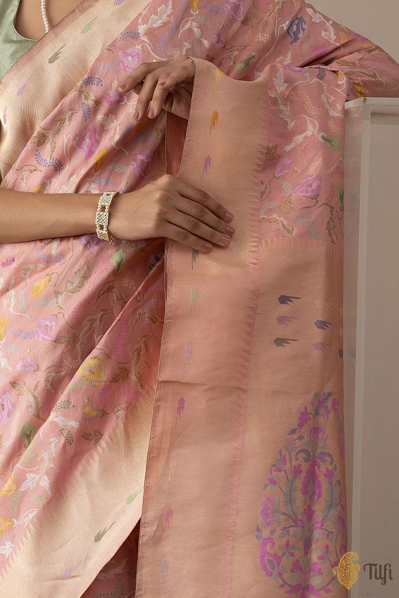 Soft Pink Pure Katan Tissue Banarasi Handloom Saree