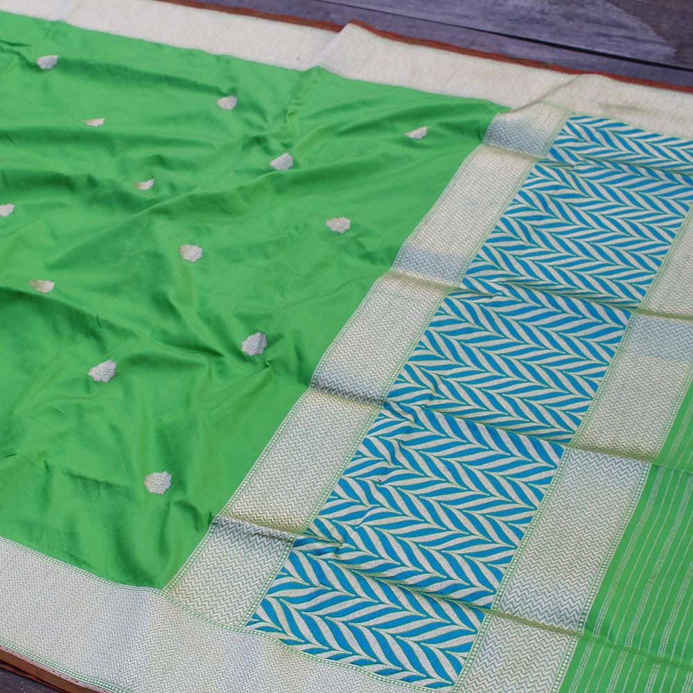 Green Pure Katan Silk Banarasi Handloom Dupatta - Tilfi