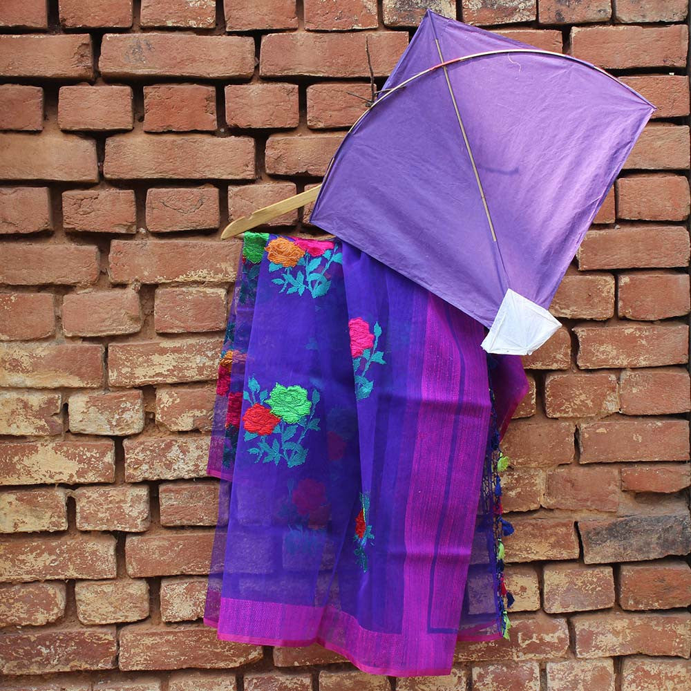 Purple Pure Kora Silk Net Banarasi Handloom Dupatta