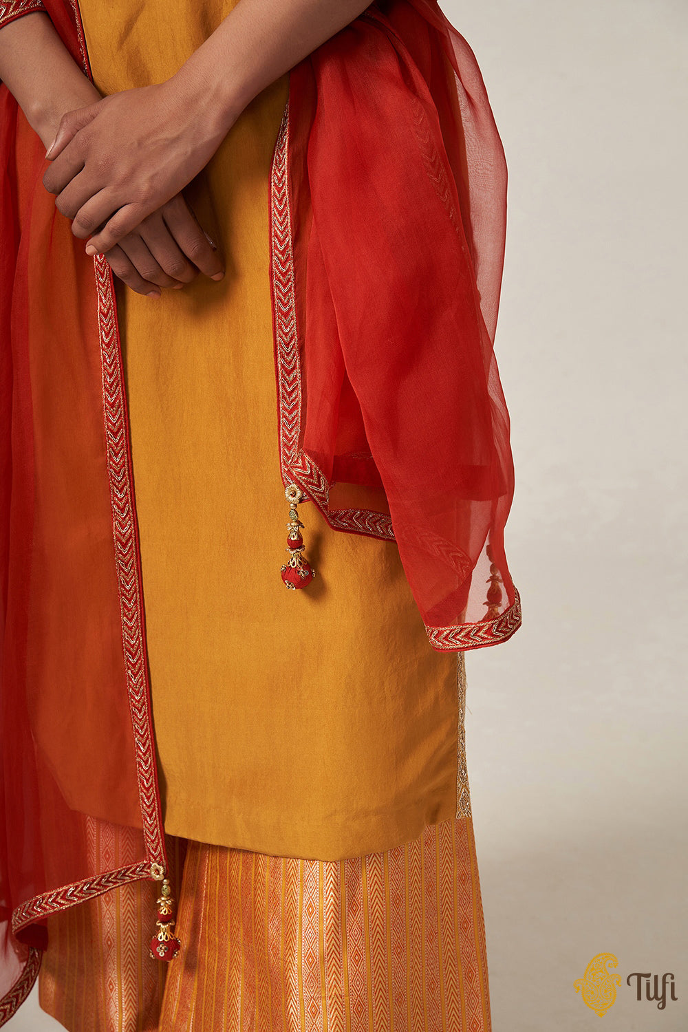 Buy Mustard Yellow And Red Modal Silk Churidar Suit | Churidar Salwar Suits