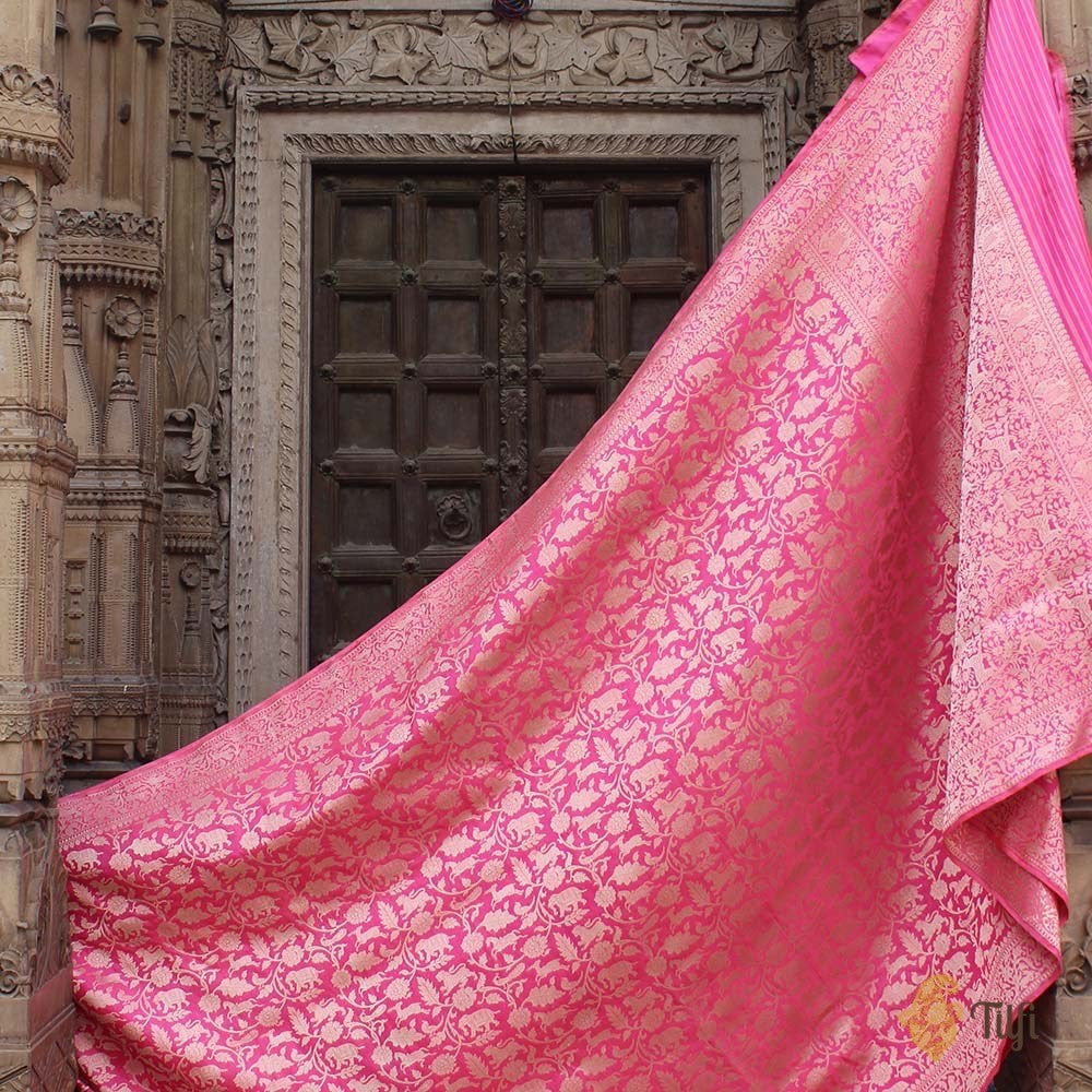 Light Gulabi Pink Pure Katan Silk Banarasi Shikaargah Handloom Saree