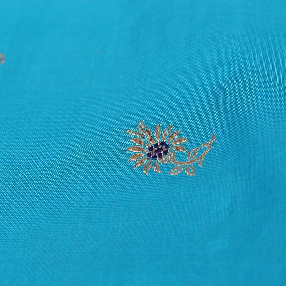 Off-White Pure Katan Silk Dupatta &amp; Ferozi Blue Pure Katan Silk Fabric
