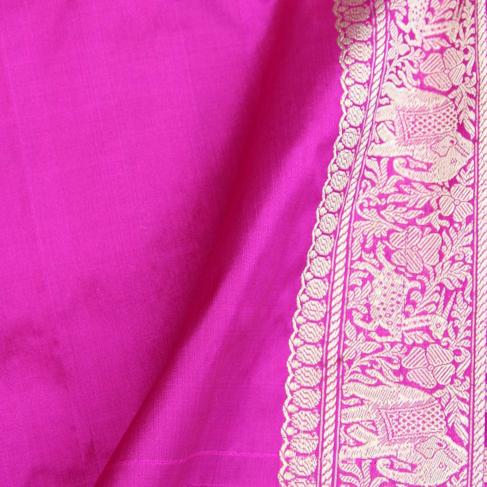 Magenta-Indian Pink Pure Katan Silk Banarasi Handloom Saree