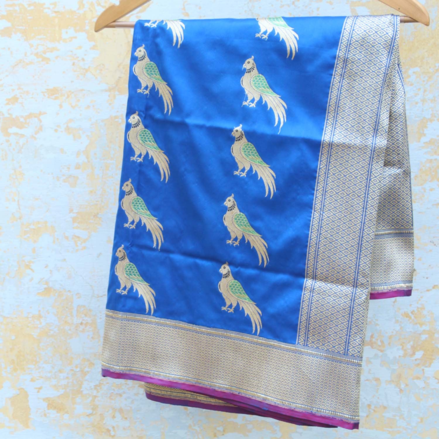 Cobalt Blue Pure Katan Silk Banarasi Handloom Dupatta - Tilfi