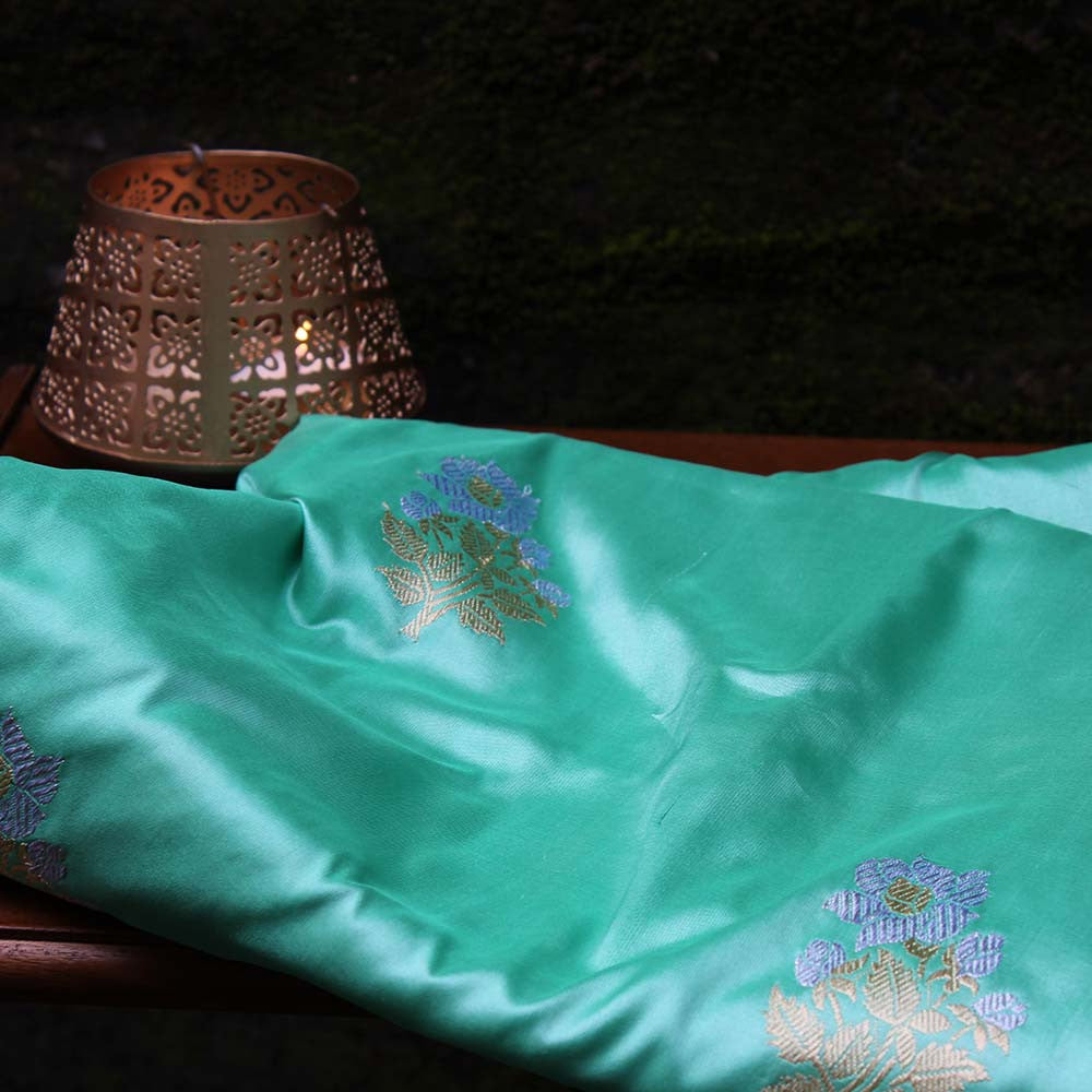 Sea Green Pure Katan Silk Banarasi Handloom Dupatta