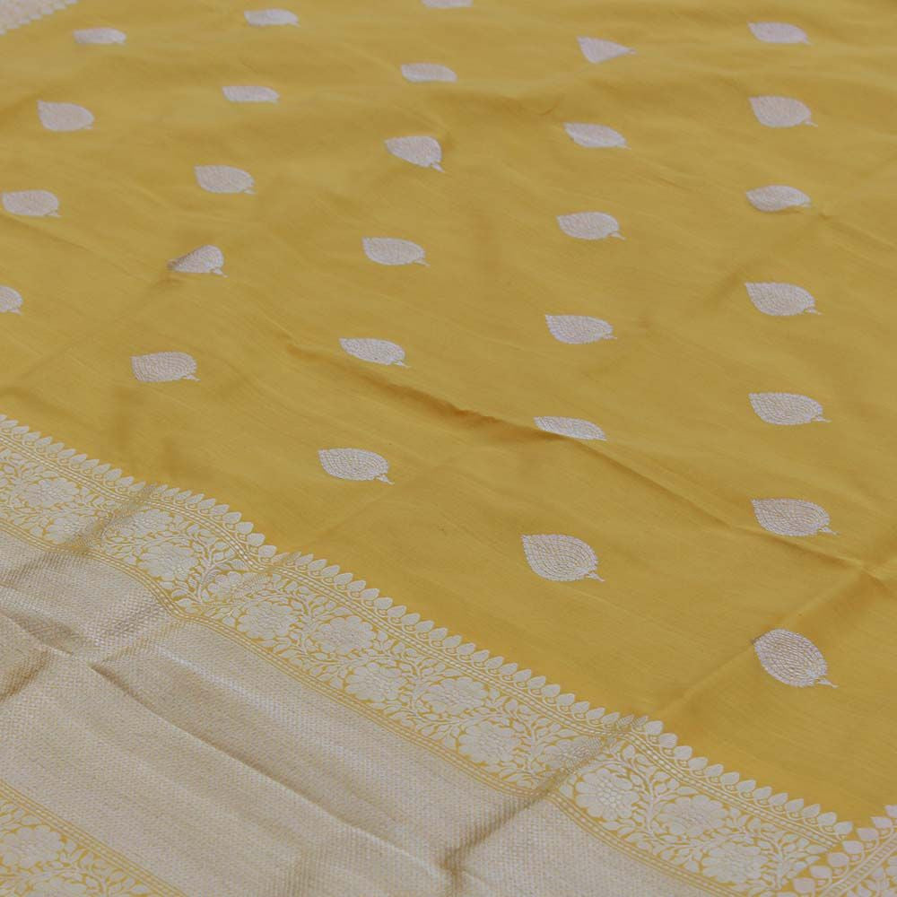 Yellow Pure Katan Silk Banarasi Handloom Dupatta - Tilfi - 2