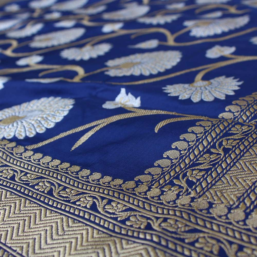 Navy Blue Pure Katan Silk Banarasi Handloom Saree - Tilfi