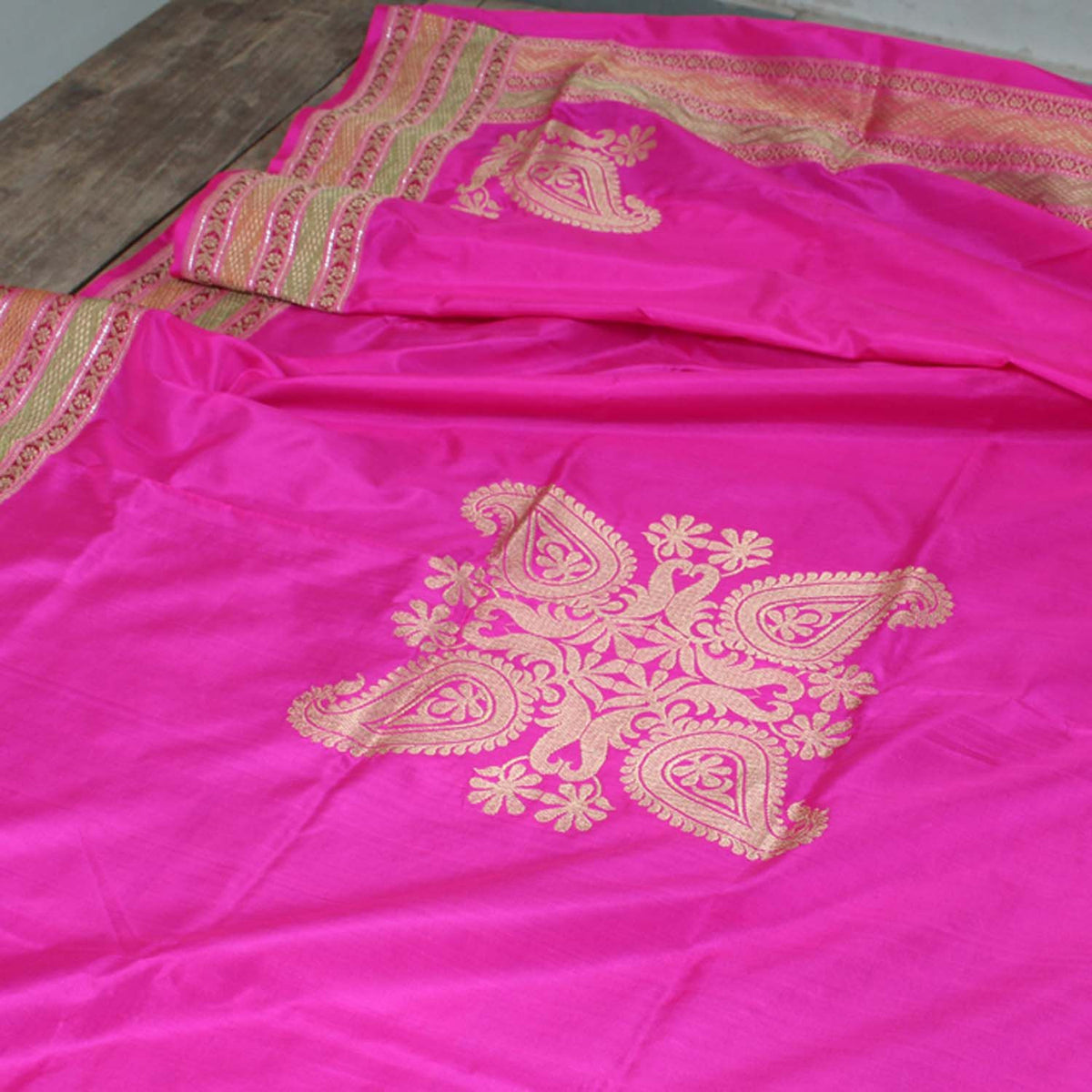 Gulabi Pink Pure Katan Silk Banarasi Handloom Dupatta - Tilfi