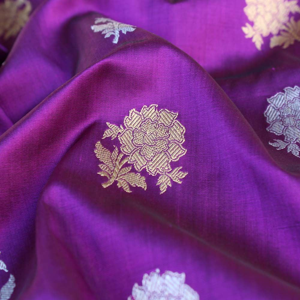 Purple Pure Katan Silk Banarasi Handloom Dupatta - Tilfi