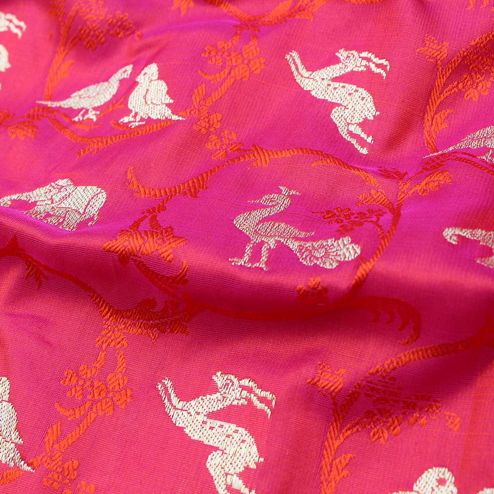 Red-Indian Pink Pure Katan Silk Banarasi Handloom Dupatta