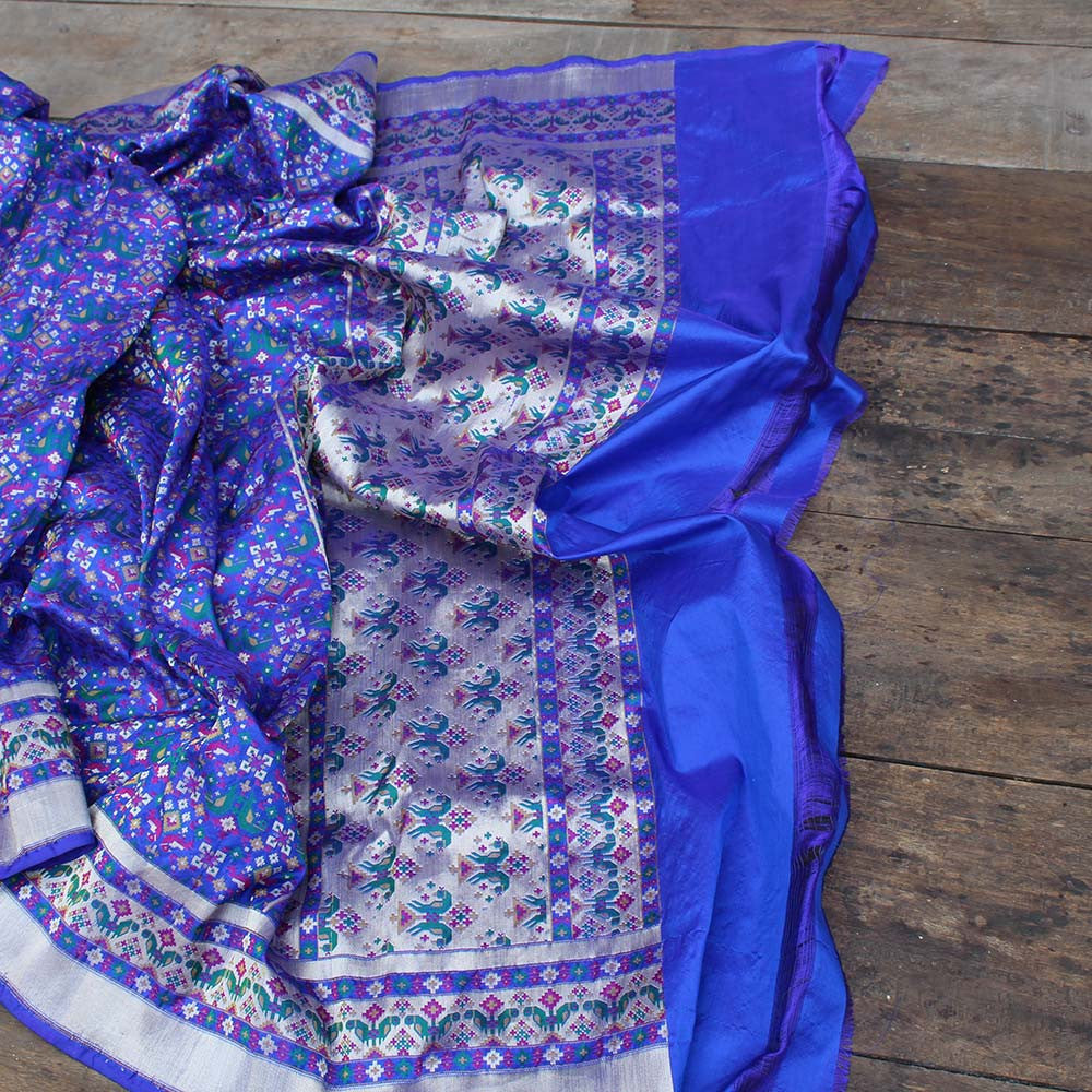 Blue Pure Katan Silk Banarasi Handloom Patola Dupatta - Tilfi