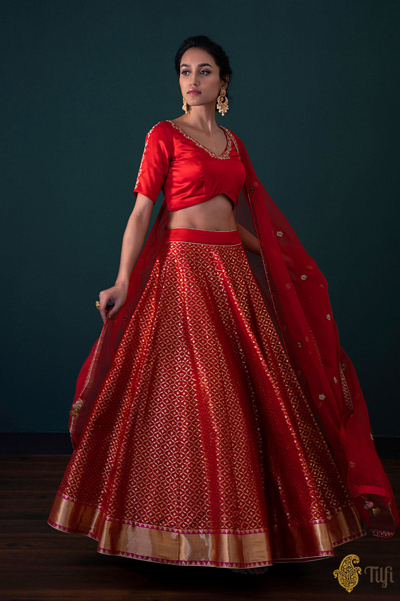 Red Banarasi Silk Lehenga main image 1