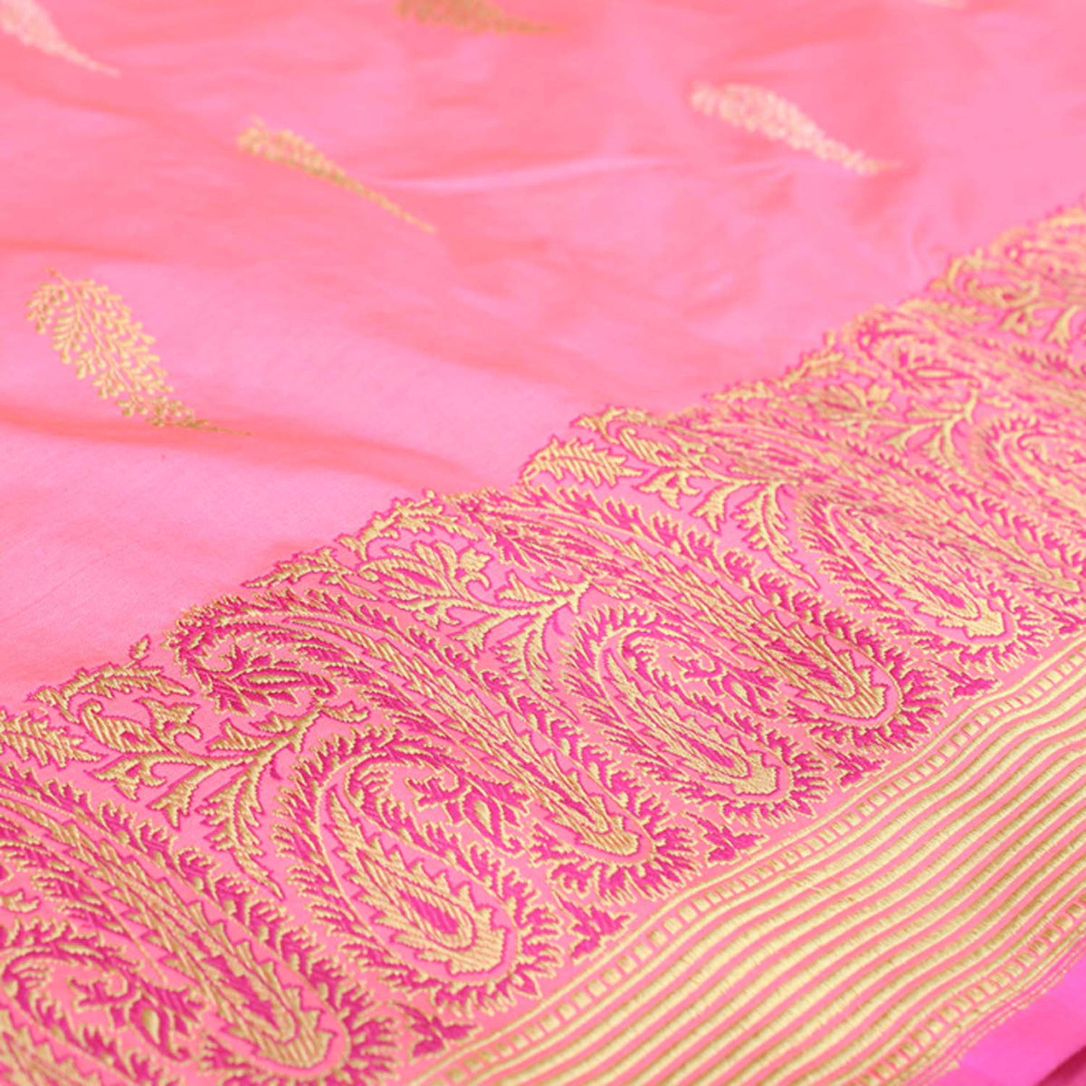 Peach-Rose Pink Pure Katan Silk Kadwa Banarasi Handloom Saree - Tilfi - 4
