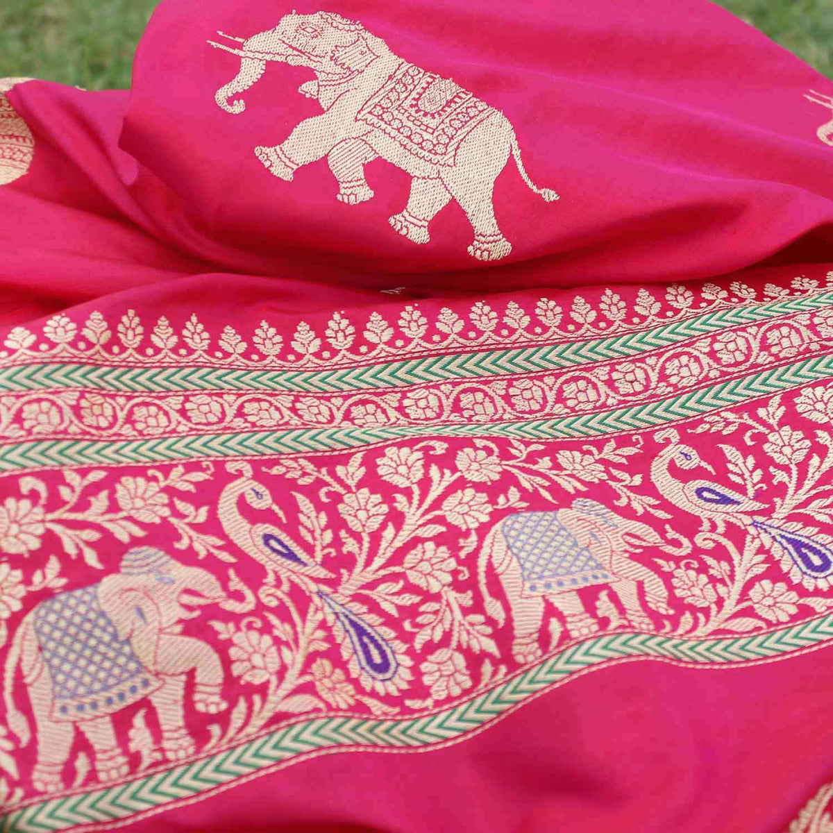 Red-Indian Pink Pure Katan Silk Banarasi Handloom Saree - Tilfi - 1