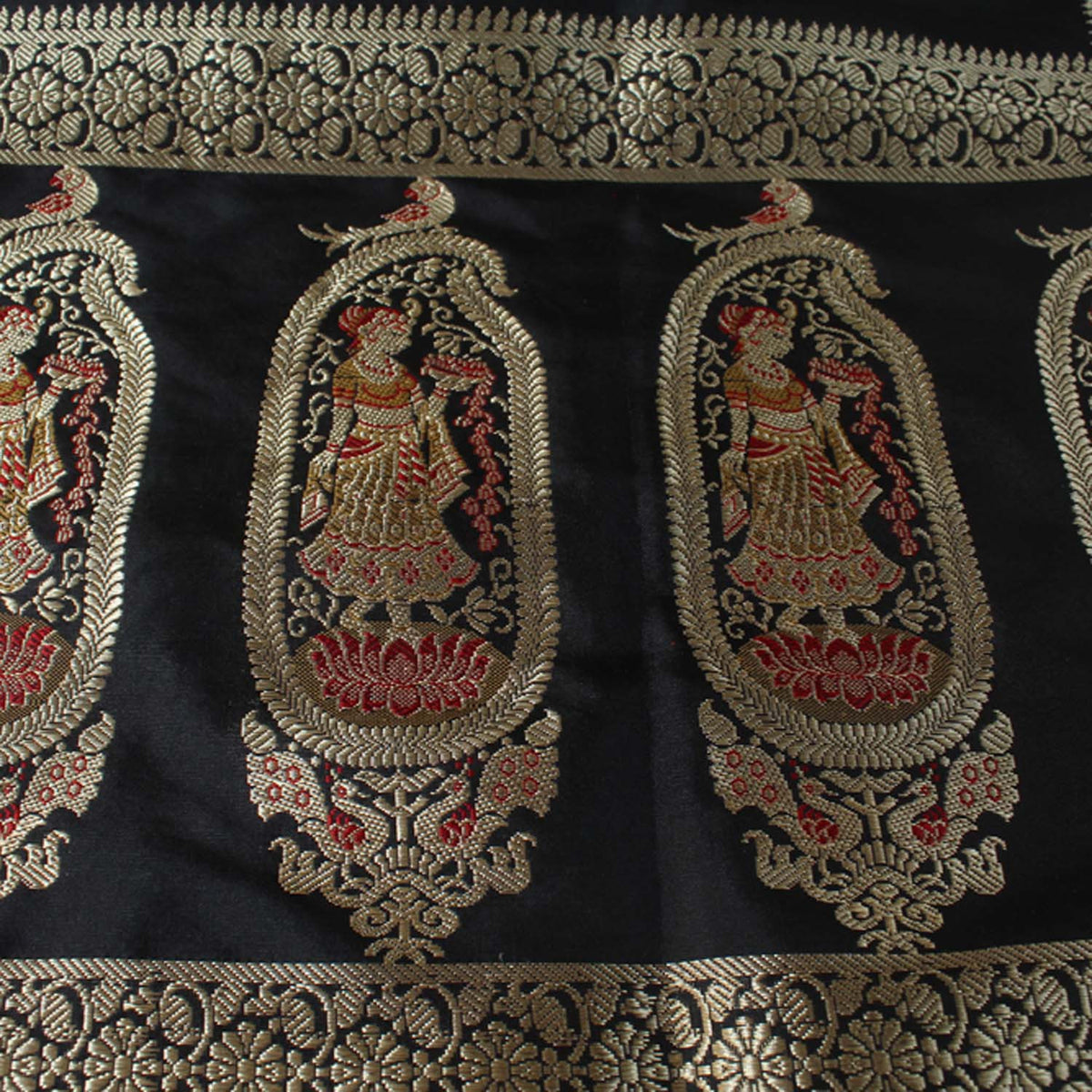 Black Pure Katan Silk Banarasi Handloom Dupatta - Tilfi - 3