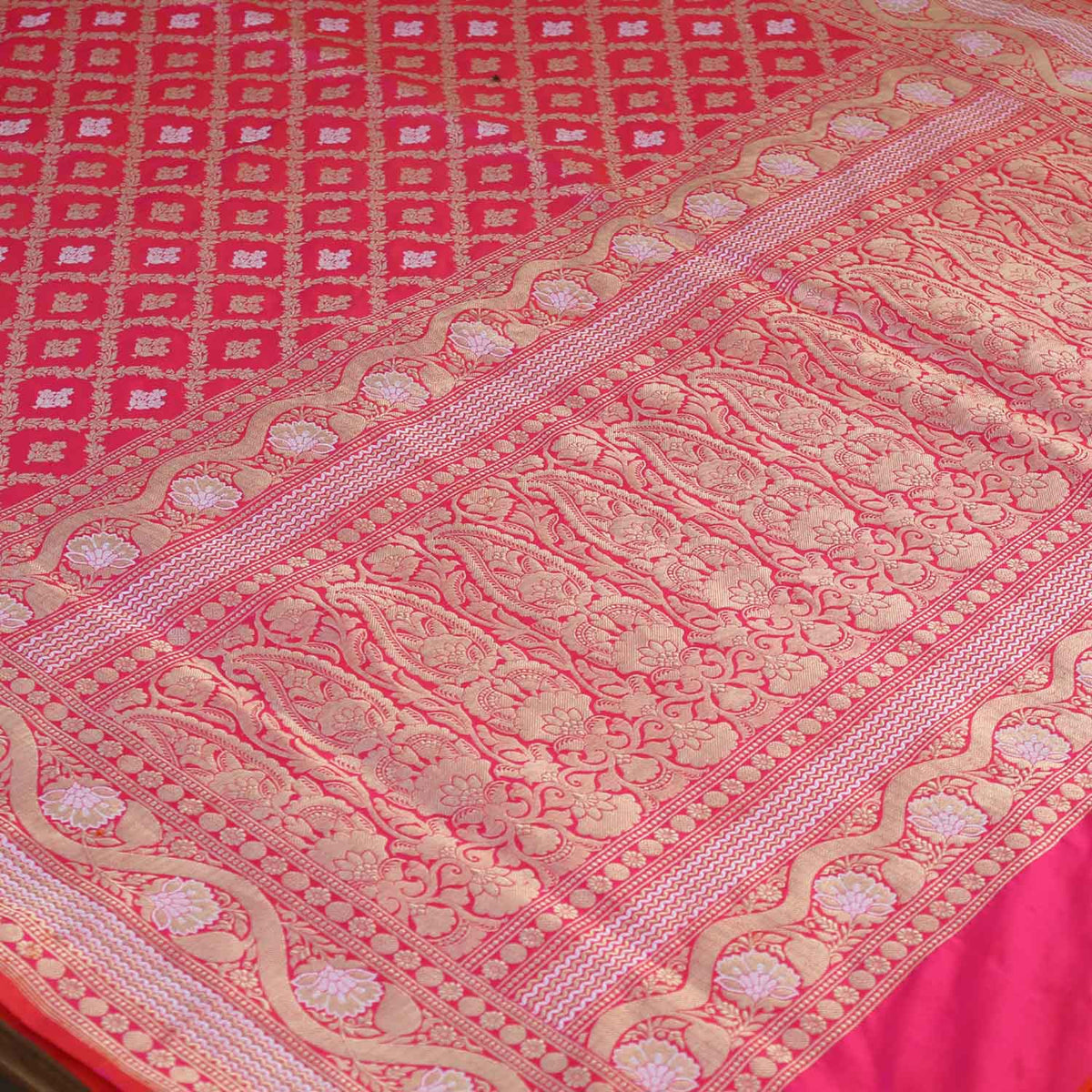 Orange-Indian Pink Pure Katan Silk Banarasi Handloom Saree - Tilfi