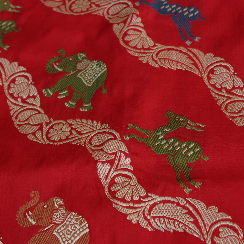 Red Pure Katan Silk Banarasi Handloom Saree - Tilfi - 4