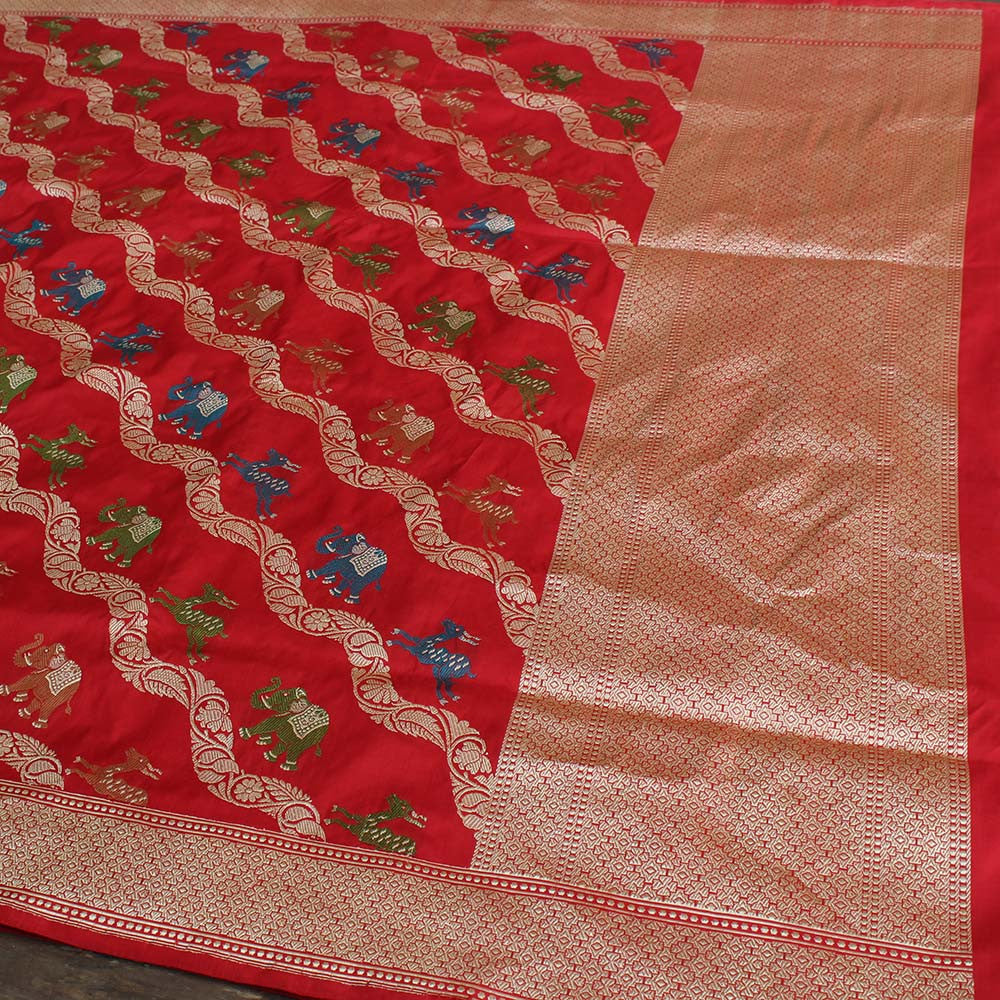 Red Pure Katan Silk Banarasi Handloom Saree - Tilfi