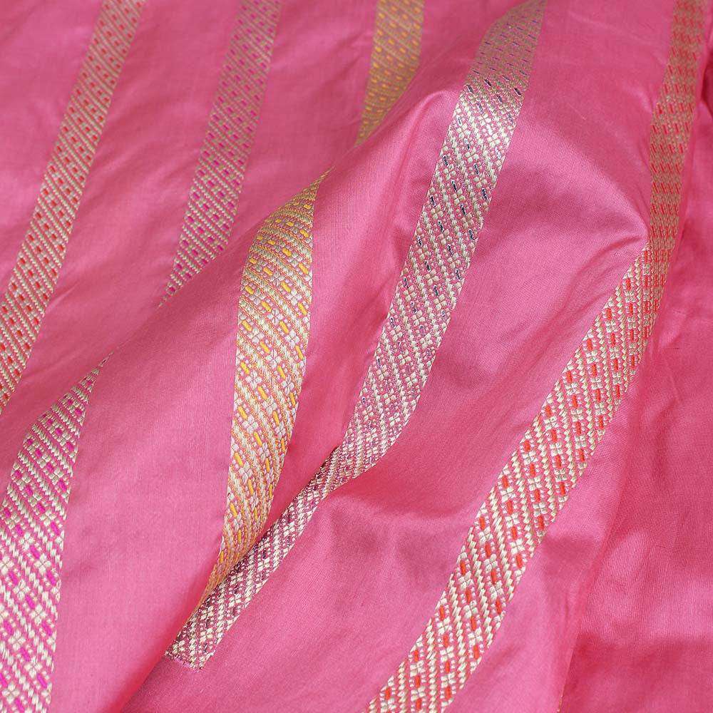 Rose Pink Pure Katan Silk Banarasi Handloom Saree - Tilfi - 6