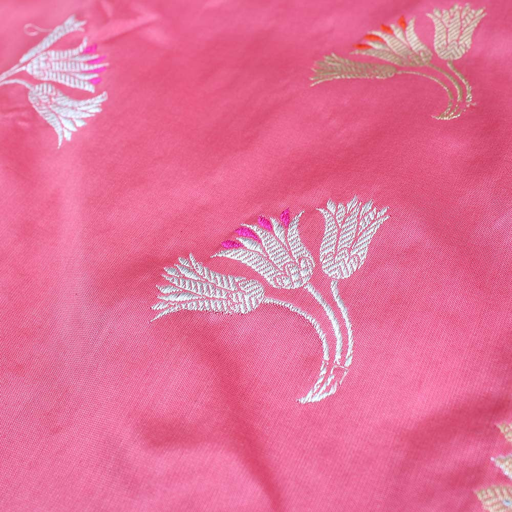 Rose Pink Pure Katan Silk Banarasi Handloom Saree - Tilfi - 5