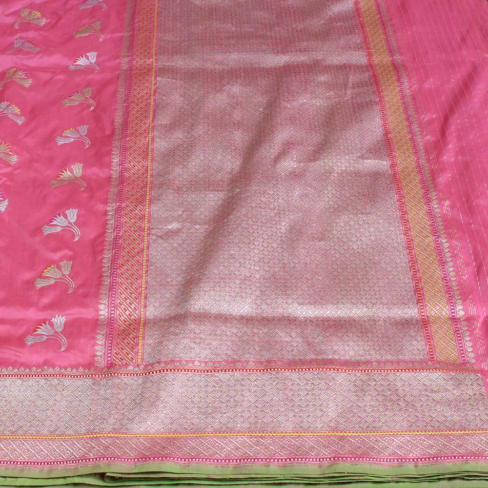 Rose Pink Pure Katan Silk Banarasi Handloom Saree - Tilfi - 4