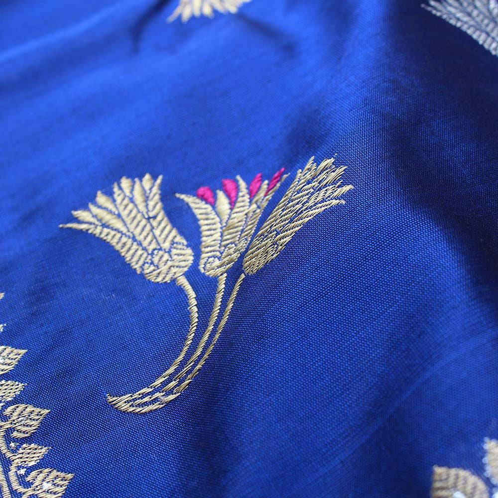 Midnight Blue Pure Katan Silk Banarasi Handloom Saree - Tilfi - 5