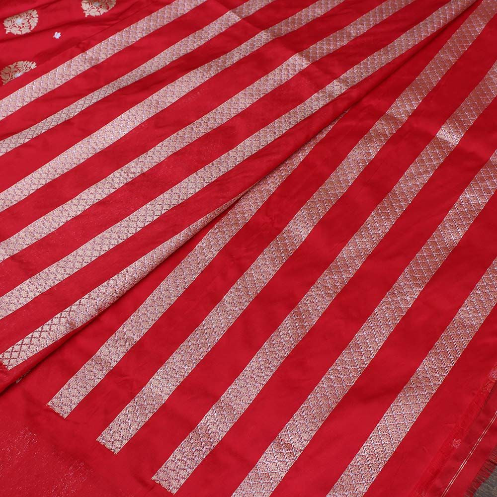 Red Pure Katan Silk Banarasi Handloom Saree - Tilfi - 2