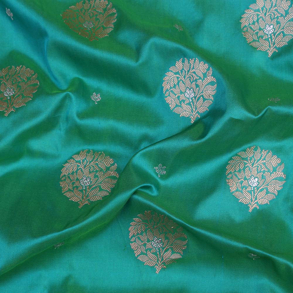 Sea Green Pure Katan Silk Banarasi Handloom Saree - Tilfi - 4