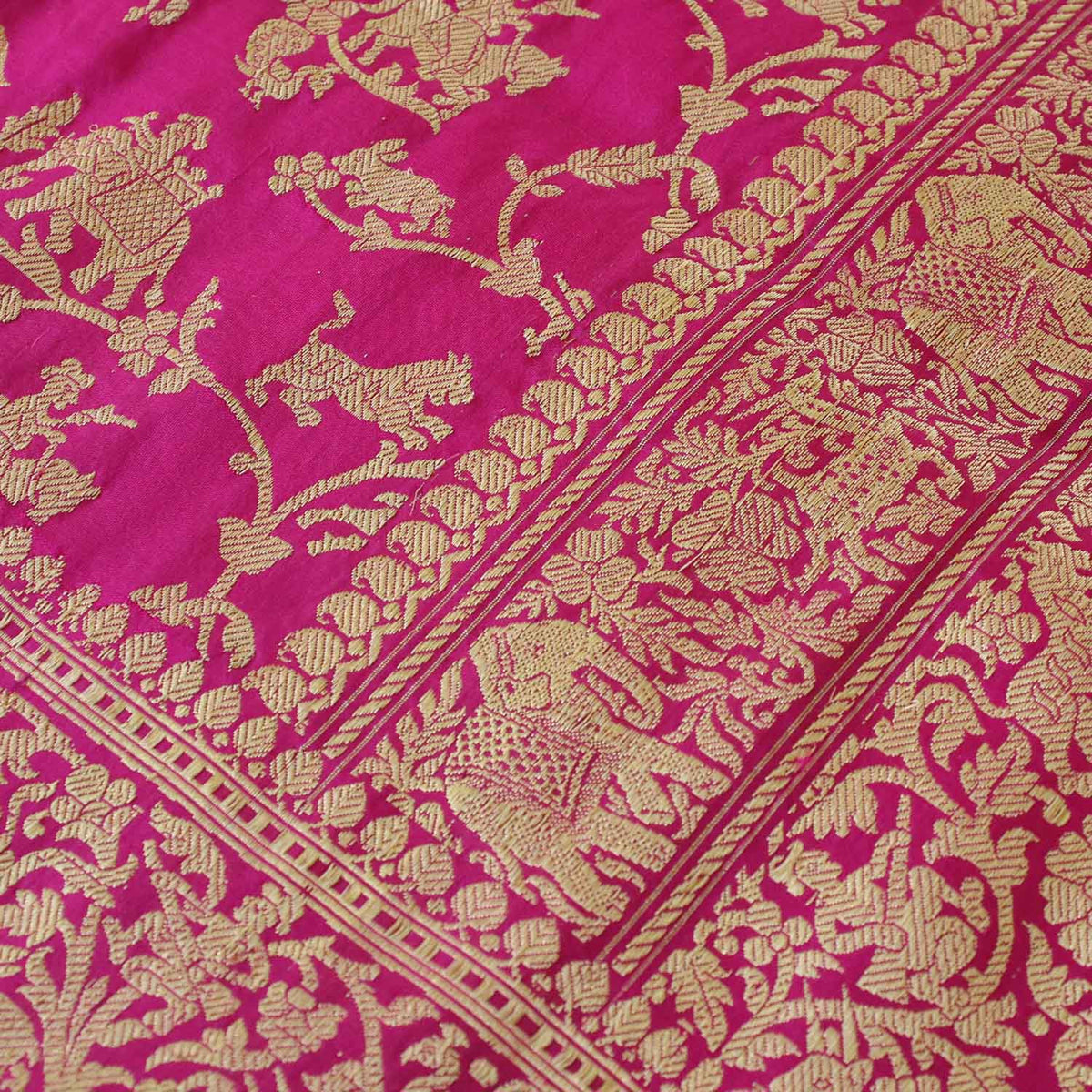 Magenta-Indian Pink Pure Katan Silk Banarasi Handloom Saree - Tilfi - 4