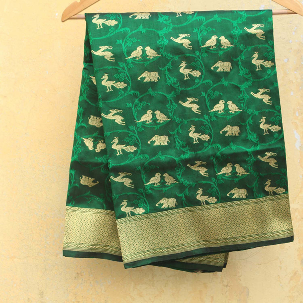 Black-Green Pure Katan Silk Banarasi Handloom Dupatta - Tilfi