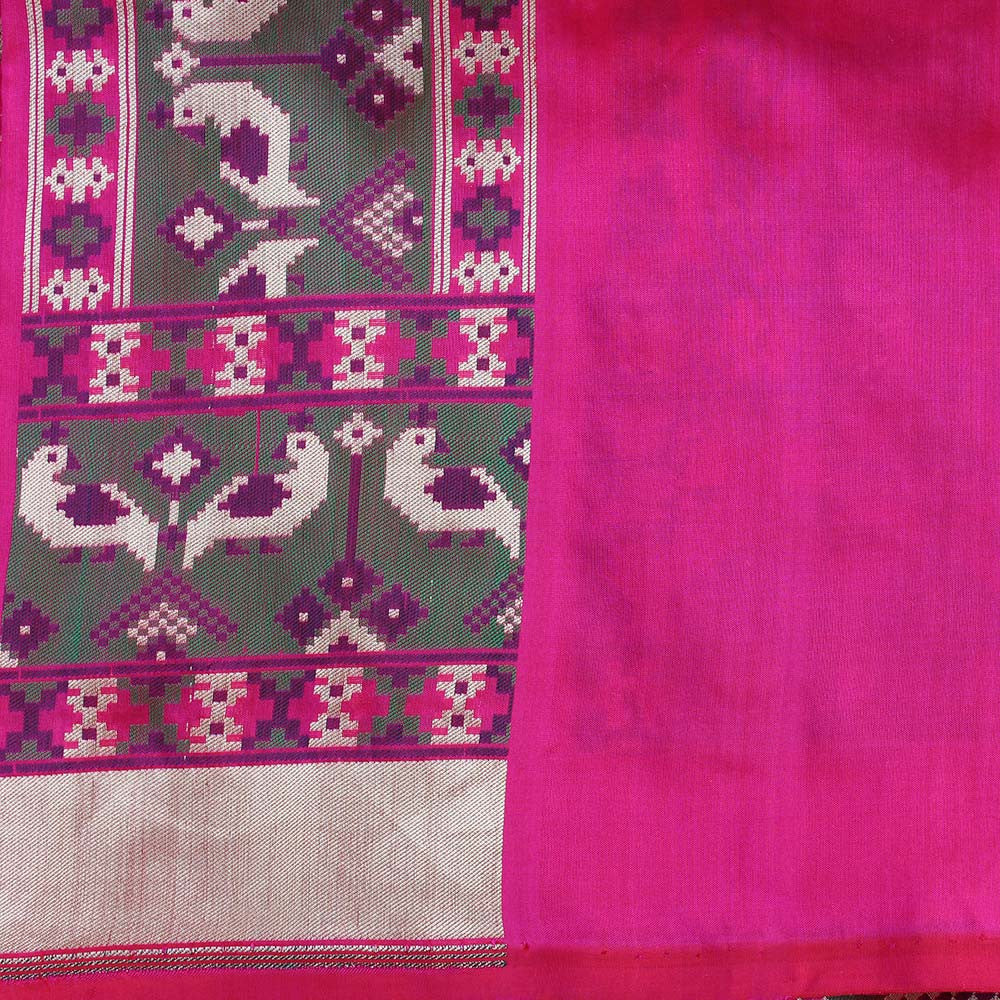 Red-Indian Pink Pure Katan Silk Banarasi Handloom Saree - Tilfi - 5