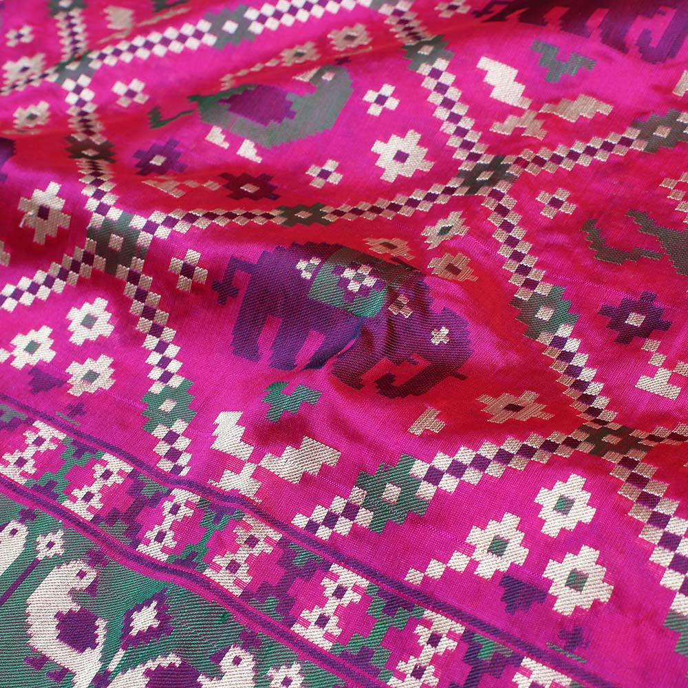 Red-Indian Pink Pure Katan Silk Banarasi Handloom Saree - Tilfi - 4