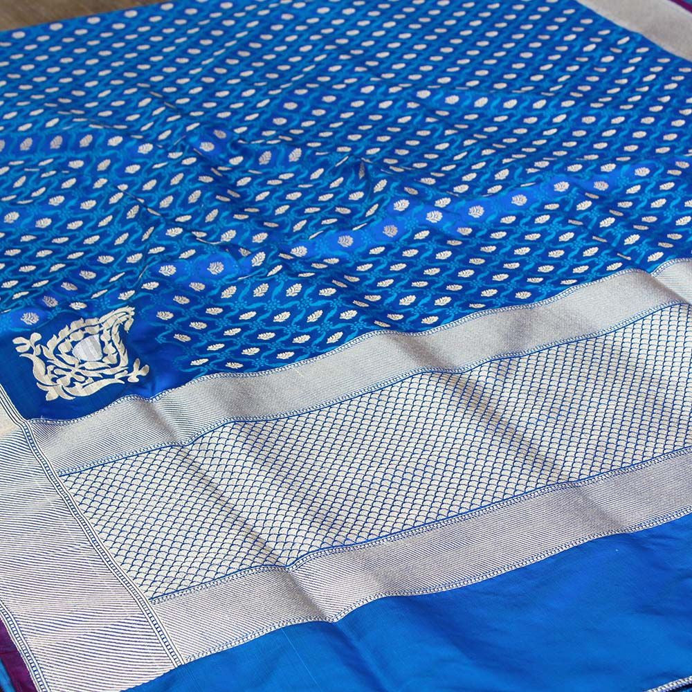 Royal Blue Pure Katan Silk Banarasi Handloom Saree - Tilfi - 5
